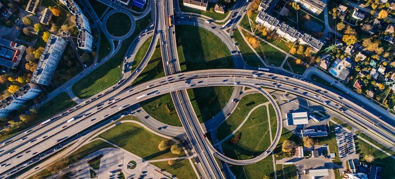 an aerial view of the city